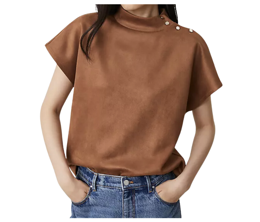 Faux Suede Shoulder Button Top